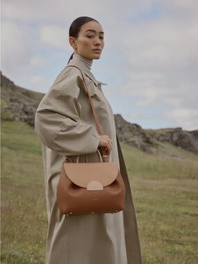 Polene Numero Uno Brown Leather Shoulder Bag with Tan Flap